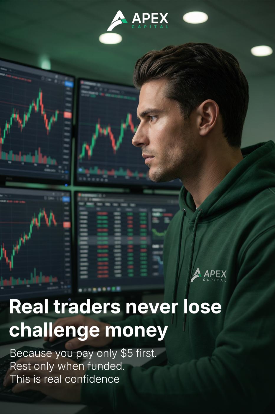 Real traders never lose money- low upfront fee prop firm challenge